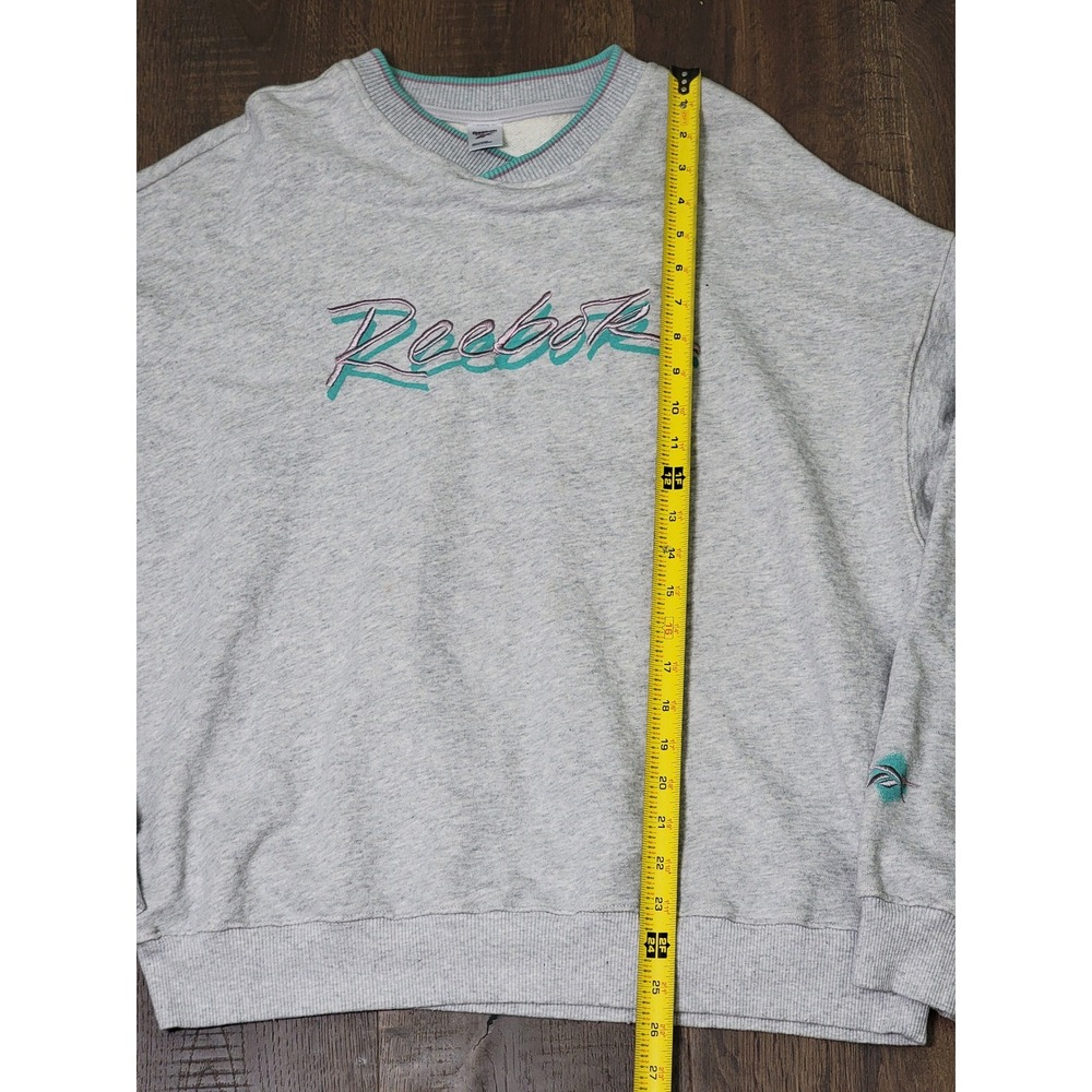 Vintage‎ Reebok Sweatshirt Large Gray Teal Purple 90s Pullover Crewneck